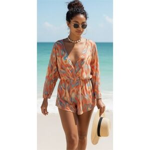 Plus Size Wrap front Sheer Swimsuit Cover  up Romper Bright colors Size 2XL
